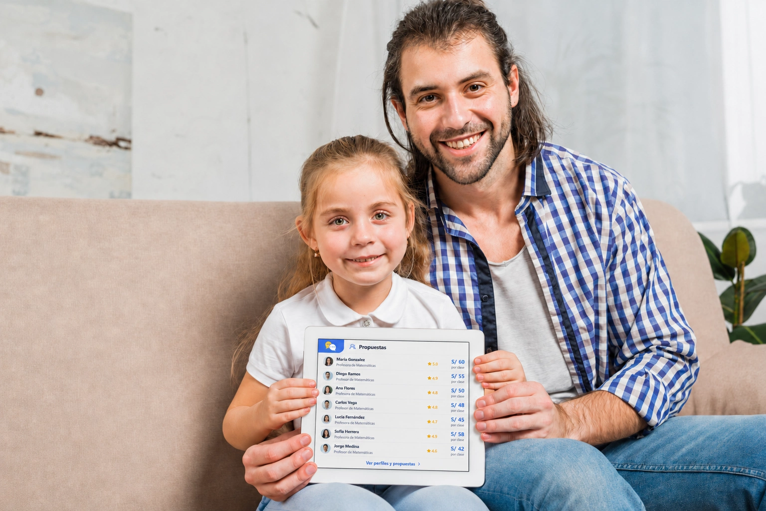 Padre y estudiante compartiendo una actividad de aprendizaje
